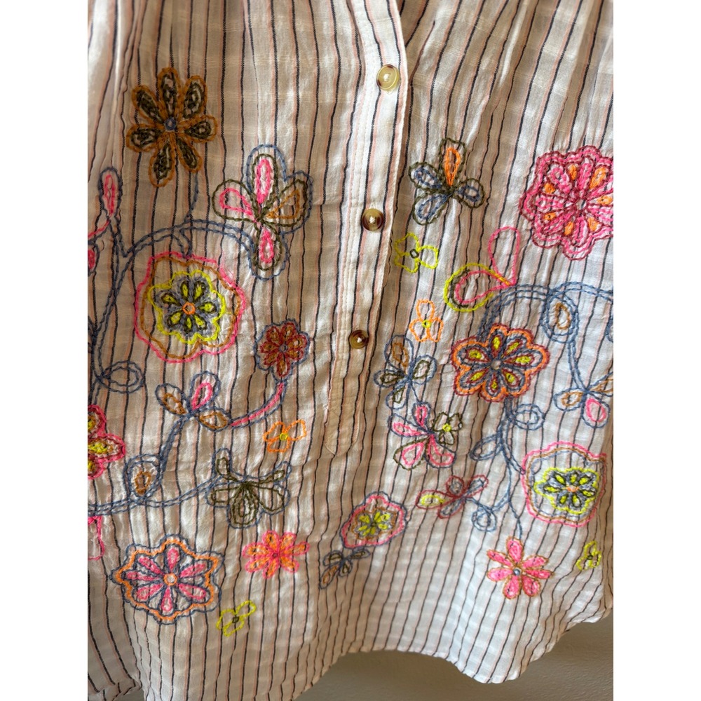 Pilcro by Anthropologie Floral Embroidered Striped Top Women Small Boho Linen - Picture 5 of 8